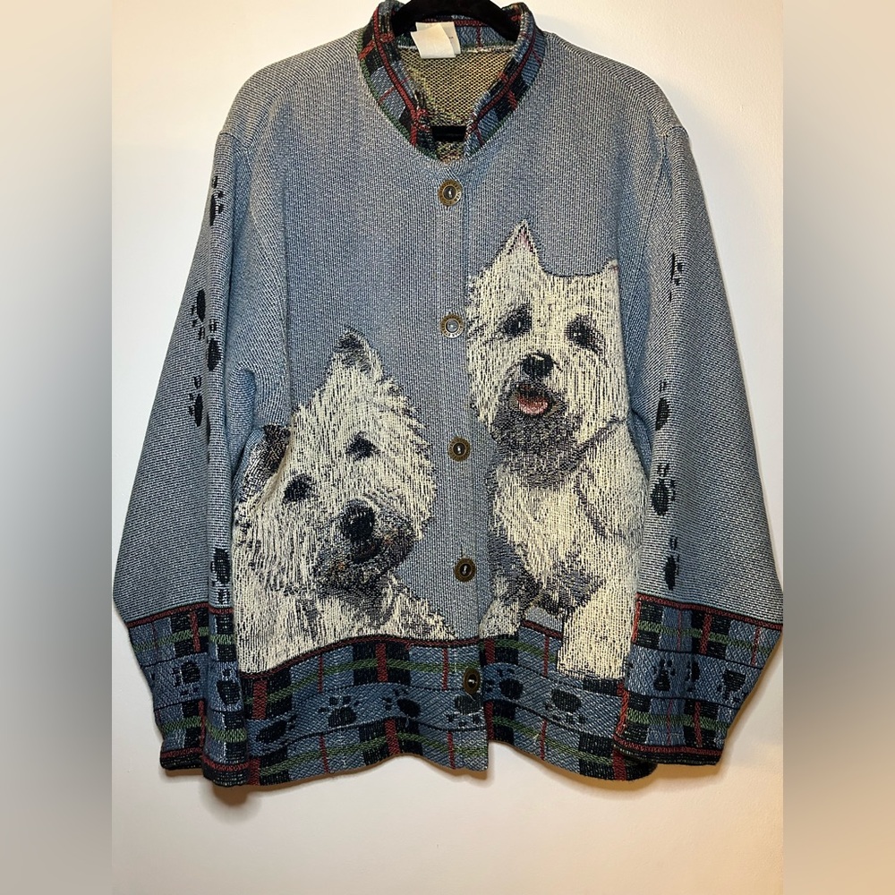 Sugar Street Weavers Vintage Scottish Terriers Sweater Jacket L-XL American Made